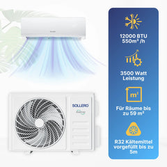 Sollero Split Klimaanlage 3,5 kW zum Kühlen und Heizen Quick Connect Set – energiesparend von Sollero