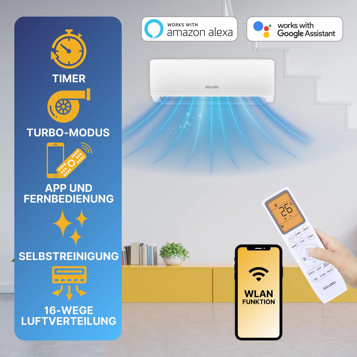 Sollero Split Klimaanlage 3,5 kW zum Kühlen und Heizen Quick Connect Set – energiesparend von Sollero