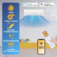 Sollero Split Klimaanlage 3,5 kW zum Kühlen und Heizen Quick Connect Set – energiesparend von Sollero